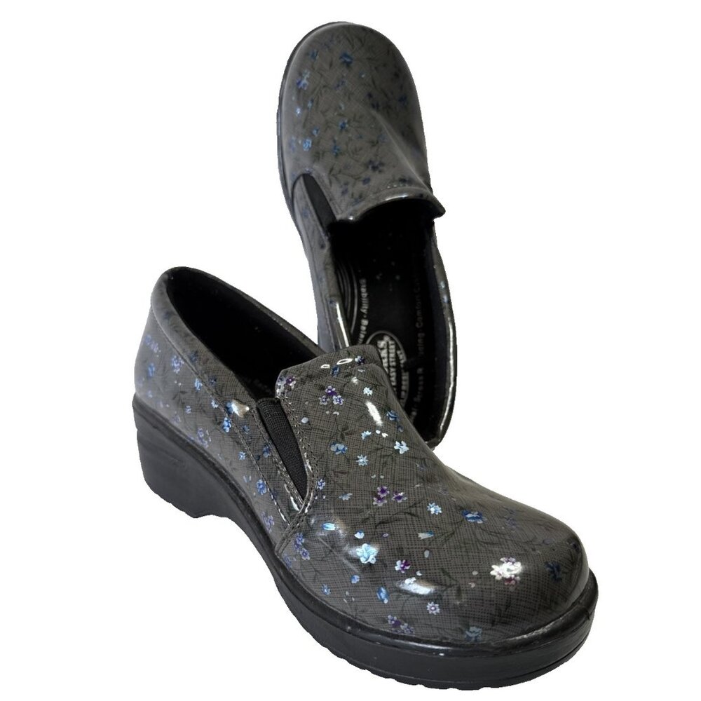 EASY WORKS Women’s Slip on Clogs Comfort Work Shoes Size 11 M Floral Gray Blue
